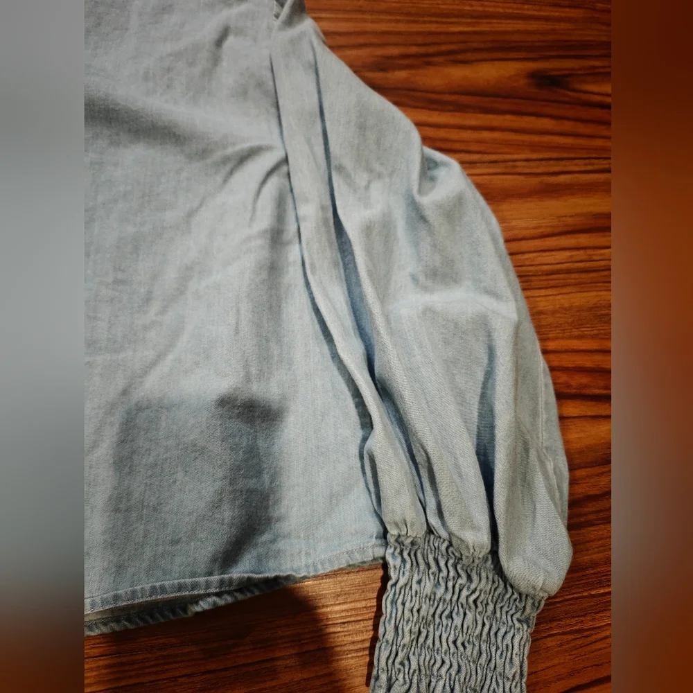 Zara Chambray Puff Sleeve Blouse